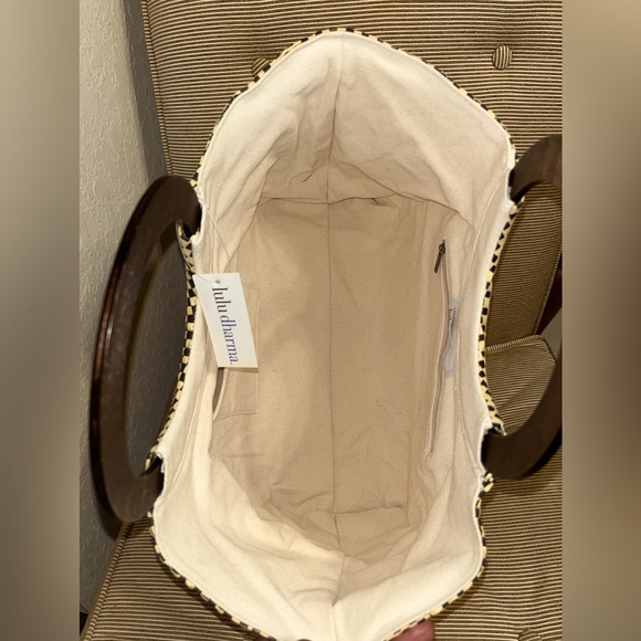 NWT Lulu Dharma Black/Natural Checkered Basket Woven Raffia Tote - Picture 6 of 11